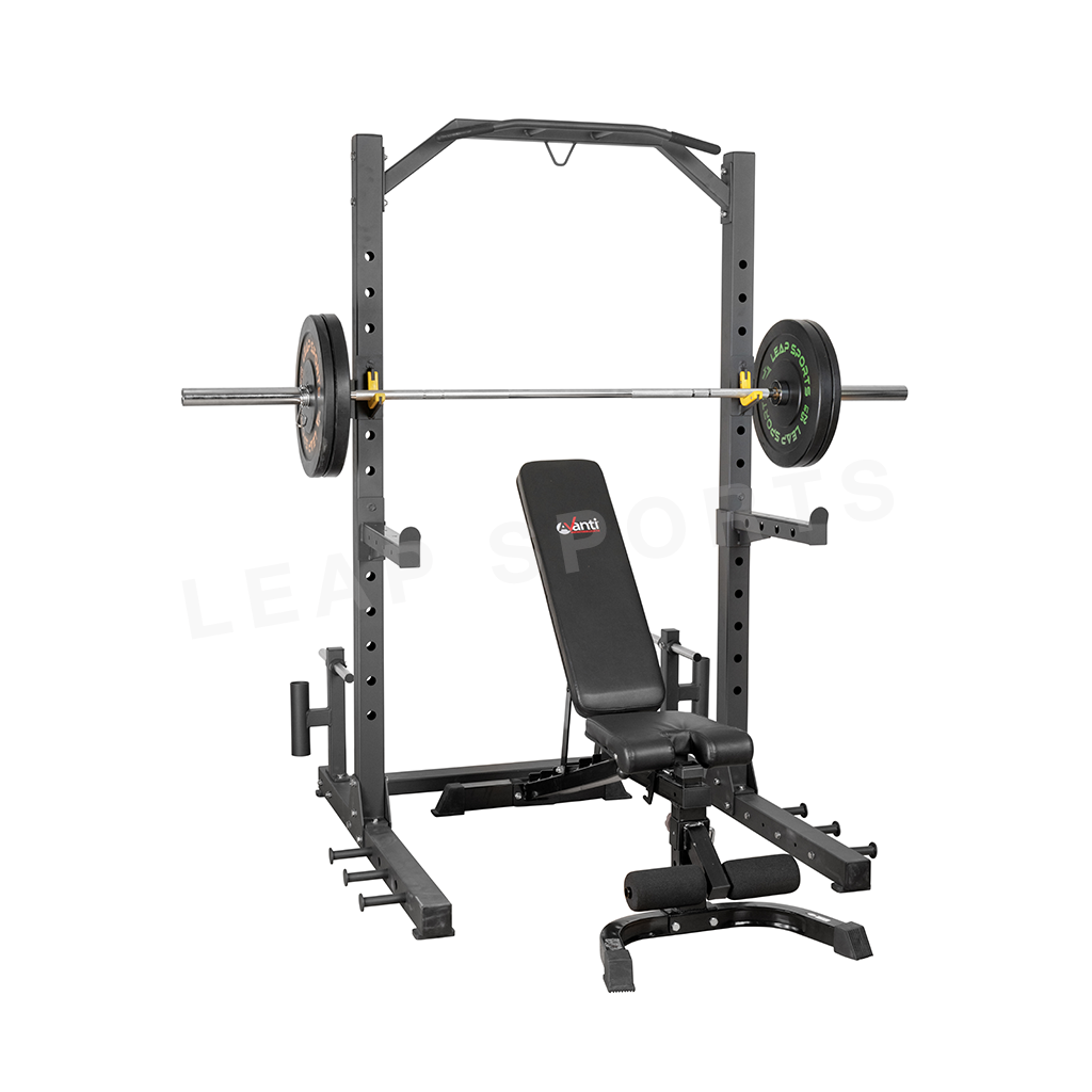 Leap Sports Squat Rack Adjustable Bench 7' Barbell Combo