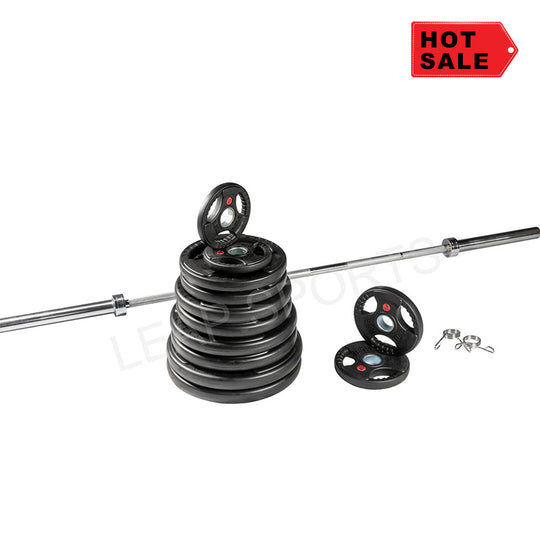 7' Barbell and Rubber Coated Flying Wheel Plates Combo